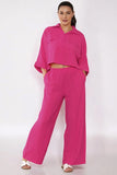 Versatile Long Sleeve Flap Pocket Button Crop Top & Elastic Waist Trousers Co-ord