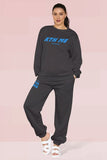 Athleisure Crew Neck Color Matching Print Long Sleeve Sweatshirt & Pocket Loose Trousers Two-Piece Set