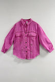Women's Denim Raw Edge Ripped Button Flap Pocket Jacket