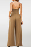Women's Elegant Spaghetti Straps Thin Waist Backless Wide Leg Jumpsuit