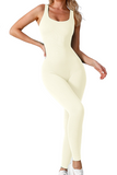 Women's Solid Color U Neck Seamless Shaping Jumpsuit