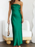 Elegant Overfold Off Shoulder Satin Slinky Maxi Dress