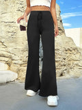 Leisure Solid Color High Waist Drawstring Flared Trousers