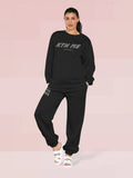 Athleisure Crew Neck Color Matching Print Long Sleeve Sweatshirt & Pocket Loose Trousers Two-Piece Set