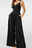 Women's Elegant Spaghetti Straps Thin Waist Backless Wide Leg Jumpsuit