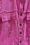 Women's Denim Raw Edge Ripped Button Flap Pocket Jacket
