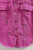 Women's Denim Raw Edge Ripped Button Flap Pocket Jacket