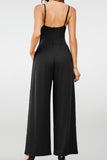 Women's Elegant Spaghetti Straps Thin Waist Backless Wide Leg Jumpsuit