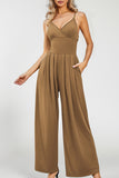 Women's Elegant Spaghetti Straps Thin Waist Backless Wide Leg Jumpsuit