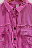 Women's Denim Raw Edge Ripped Button Flap Pocket Jacket