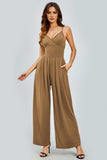 Women's Elegant Spaghetti Straps Thin Waist Backless Wide Leg Jumpsuit