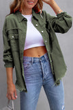 Women's Denim Raw Edge Ripped Button Flap Pocket Jacket