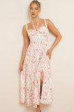 Lovely Floral Print Front Tie Sleeveless High Split Midi Dress