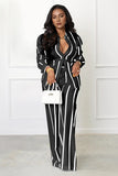 Trendy Color Matching Stripe Button Long Sleeve Shirt & Wide Leg Trousers Co-ord
