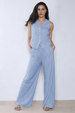 Summer Plain V-Neck Sleeveless Button Tank & Suiting Pants Co-ord