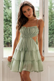 Summer Lovely Chiffon Spaghetti Strap Tie-Up Backless Flare Mini Dress