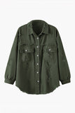 Women's Denim Raw Edge Ripped Button Flap Pocket Jacket