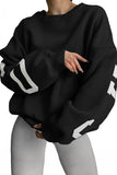 Women's Casual Color Matching Crew Neck Letter Print Jumper