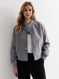 Versatile Solid Baseball Collar Button-Up Long Sleeve Jacket
