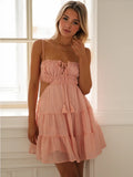 Summer Lovely Chiffon Spaghetti Strap Tie-Up Backless Flare Mini Dress