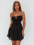 Summer Lovely Chiffon Spaghetti Strap Tie-Up Backless Flare Mini Dress